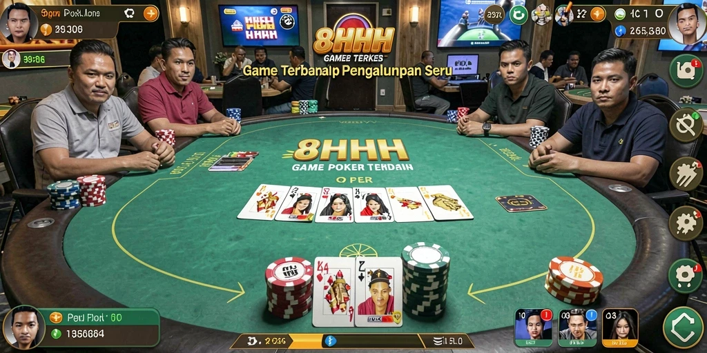 Screenshot 8HHH menampilkan gameplay poker yang seru dan interaktif.