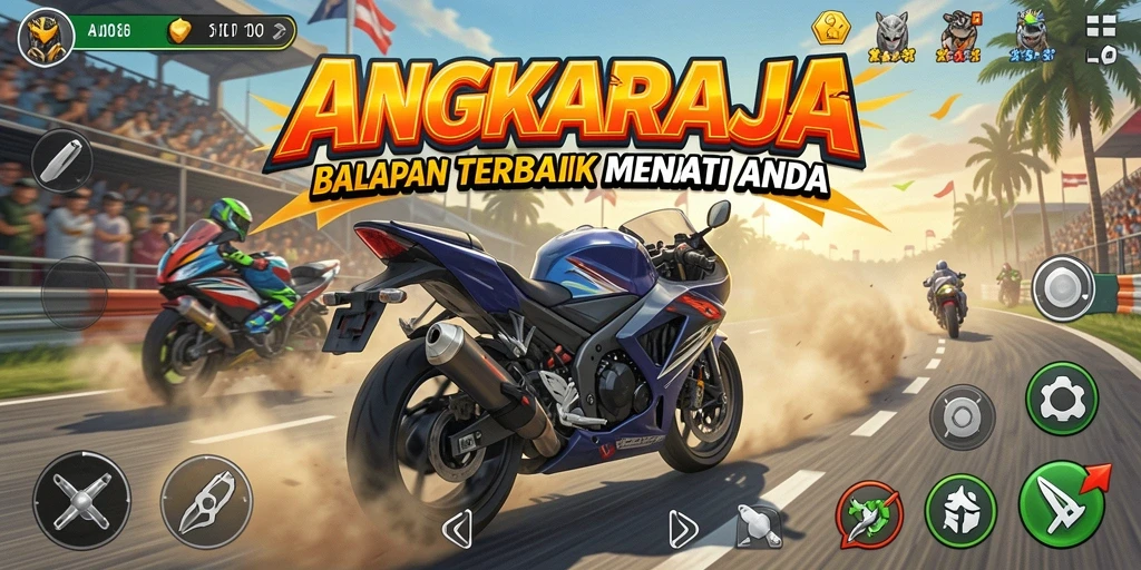Screenshot gameplay ANGKARAJA yang menampilkan aksi balapan yang mendebarkan.