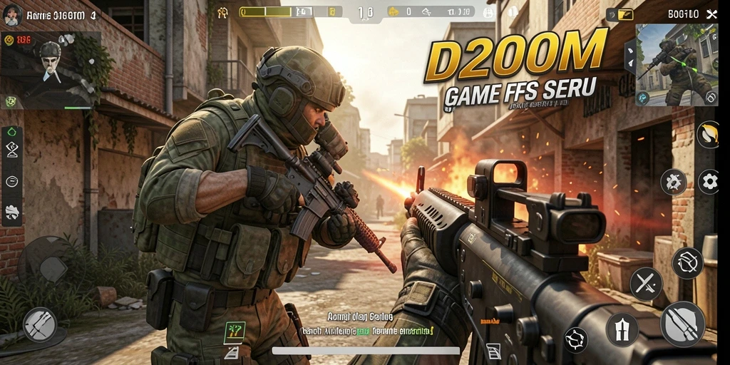 Tampilan gameplay D200M yang mendebarkan dengan aksi menembak intens.