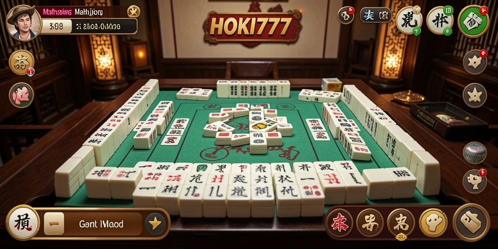 Tampilan gameplay HOKI777 yang menarik saat menyusun ubin Mahjong.