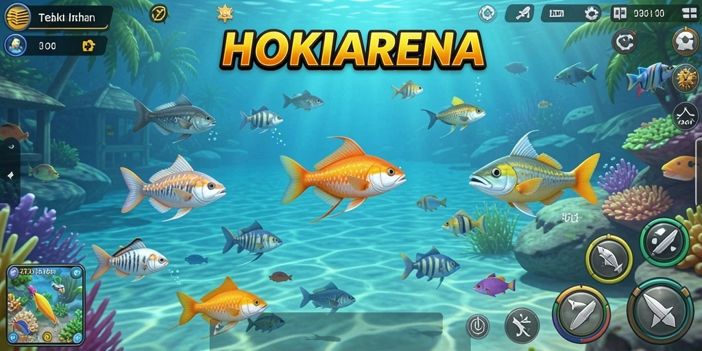Screenshot gameplay HOKIARENA yang menampilkan aksi seru menembak ikan.