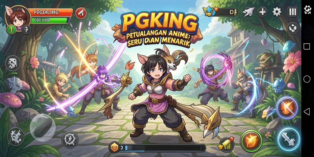 Gameplay PGKING dengan karakter anime yang dinamis dan menarik.