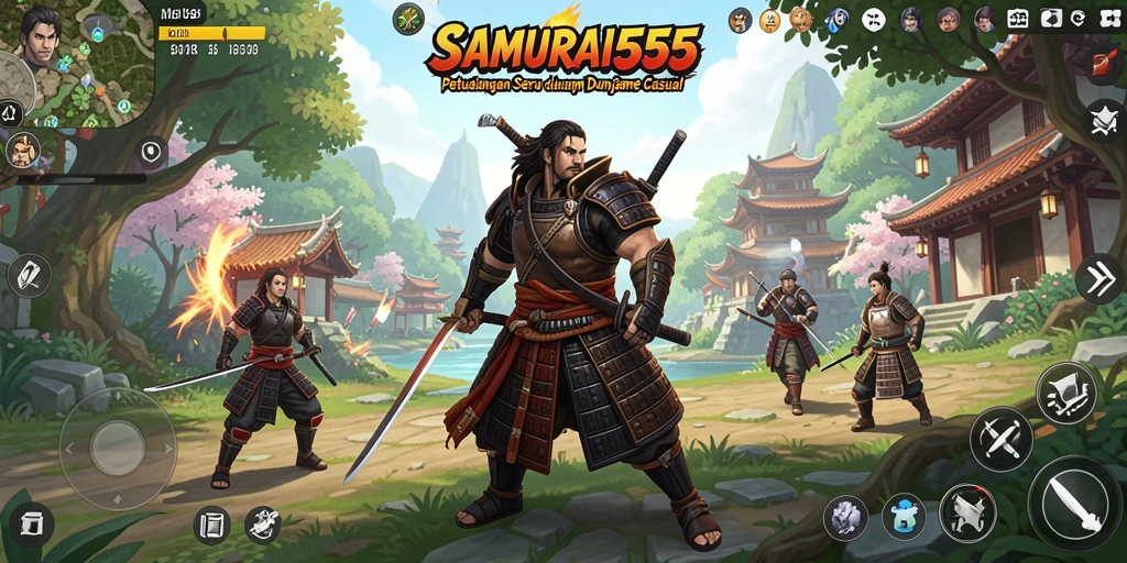 Screenshot gameplay SAMURAI555 dengan tampilan karakter samurai yang menarik.