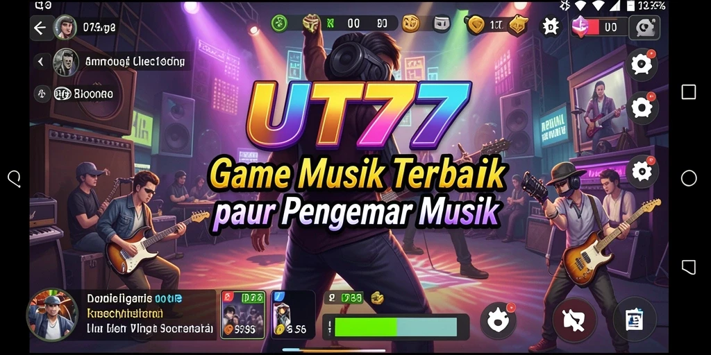 Screenshot utama UT77 menampilkan aksi seru saat bermain musik.