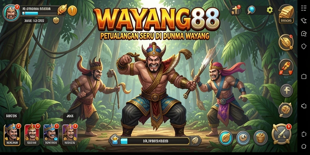 Tampilan gameplay seru di dunia wayang yang menakjubkan.
