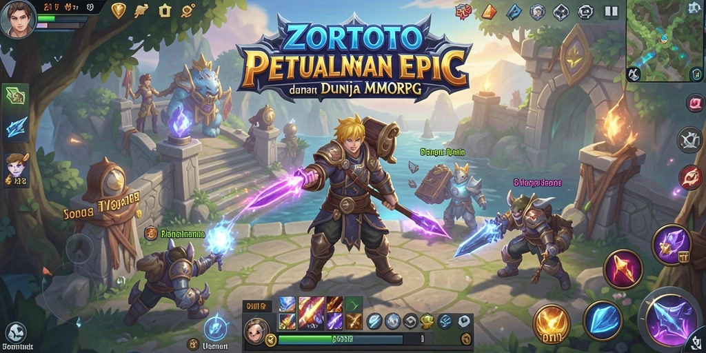 Tampilan gameplay memukau dalam ZORTOTO menunjukkan pertarungan epik dan kerjasama tim.